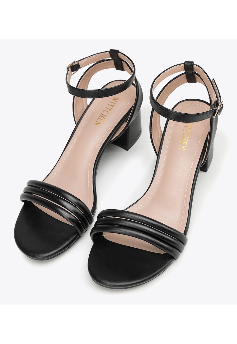 Sandale dama - toc gros - piele ecologica - negru 1 Sandale dama - toc gros - piele ecologica - negru