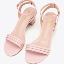 Sandale dama -  toc gros - roz prafuit - piele ecologica