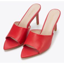 Sandale dama  toc inalt - piele naturala - rosu - model slip-on