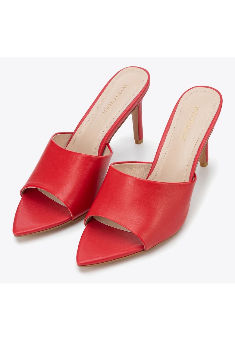 Sandale dama toc inalt - piele naturala - rosu - model slip-on 1 Sandale dama toc inalt - piele naturala - rosu - model slip-on