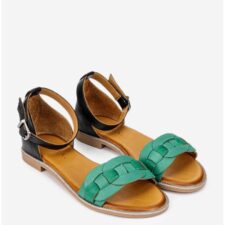 Sandale dama verzi cu negru din piele naturala