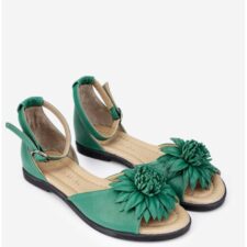 Sandale dama verzi din piele naturala cu detaliu floare