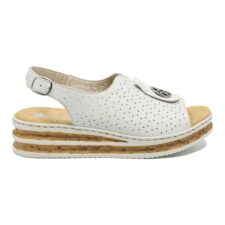 Sandale dama  wedge - albe - cu logo medalion decorativ RIK62902-80