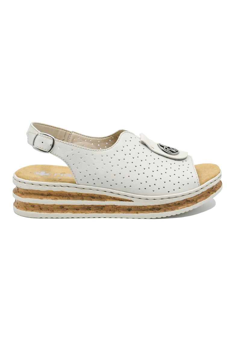 Sandale dama wedge - albe - cu logo medalion decorativ RIK62902-80 1 Sandale dama wedge - albe - cu logo medalion decorativ RIK62902-80