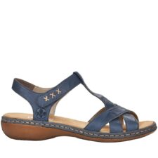 Sandale de dama Rieker din piele albastra velcro 65919-12