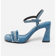 Sandale de denim cu aplicatii de strasuri Lover