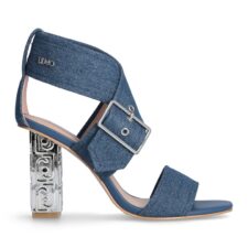 Sandale de denim cu toc masiv