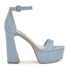 Sandale de denim cu toc masiv Ivana