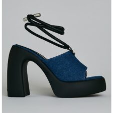 Sandale de denim cu toc masv