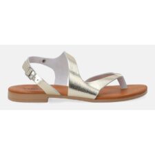 Sandale de piele cu aspect metalic si bareta in T