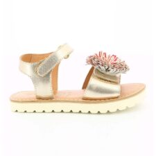 Sandale de piele cu aspect metalizat si aplicatie decorativa - Auriu