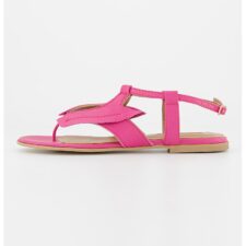 Sandale de piele cu bareta in T si aplicatie cu frunze