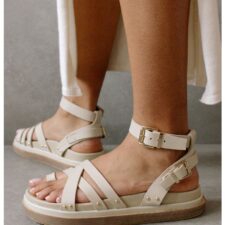 Sandale de piele cu bareta pe glezna Buckle Up