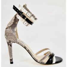 Sandale de piele cu bareta pe glezna si aspect de piele de reptila