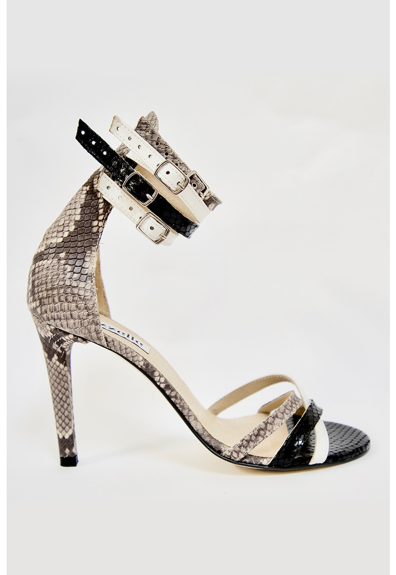 Sandale de piele cu bareta pe glezna si aspect de piele de reptila 1 Sandale de piele cu bareta pe glezna si aspect de piele de reptila