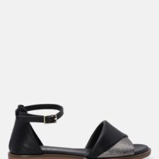 Sandale de piele cu bareta pe glezna si insertie metalica