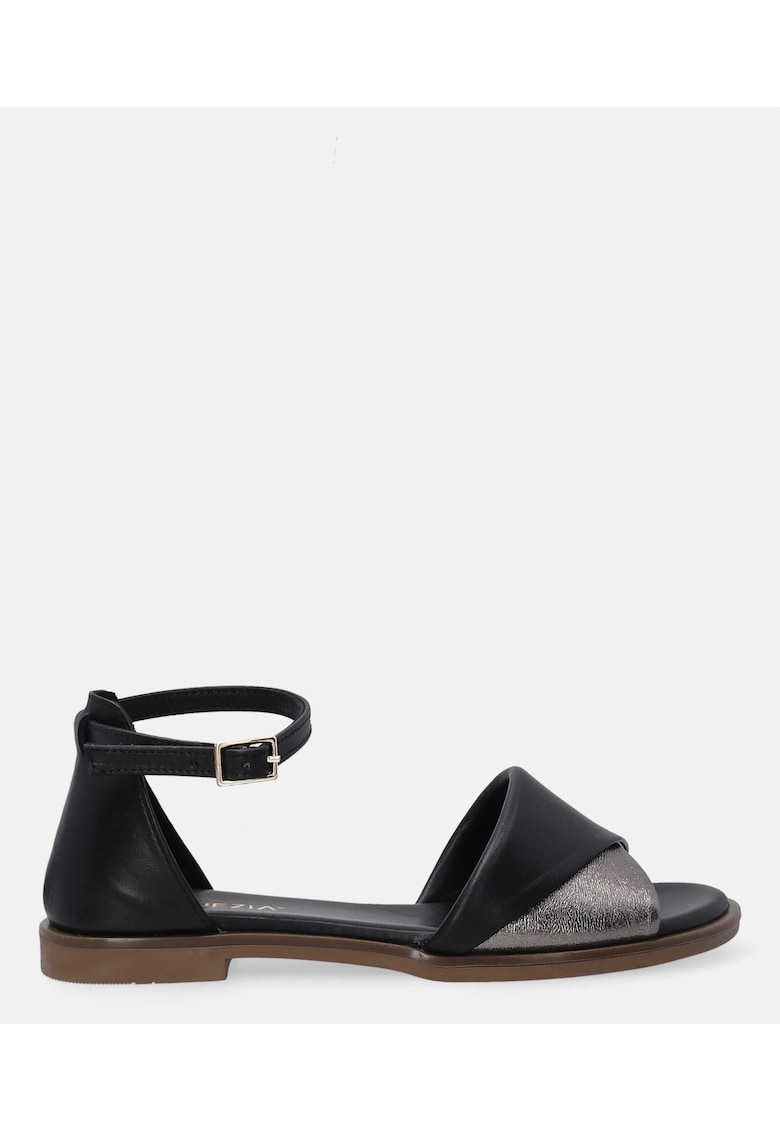 Sandale de piele cu bareta pe glezna si insertie metalica 1 Sandale de piele cu bareta pe glezna si insertie metalica