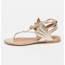 Sandale de piele cu bareta separatoare si aspect metalizat