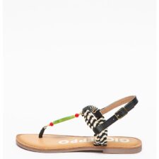 Sandale de piele cu bareta separatoare si garnituri din material textil Antigo