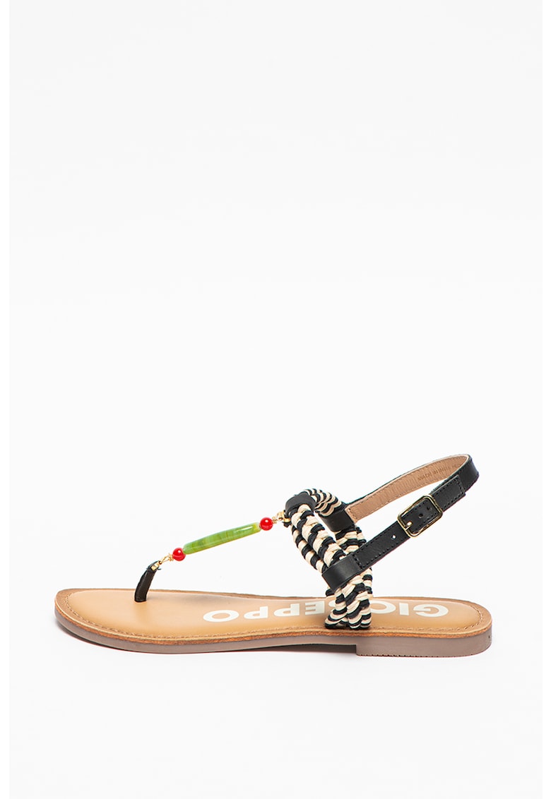 Sandale de piele cu bareta separatoare si garnituri din material textil Antigo 1 Sandale de piele cu bareta separatoare si garnituri din material textil Antigo