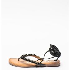 Sandale de piele cu bareta separatoare si margele Eileen