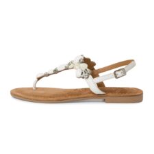 Sandale de piele cu bareta separatoare si strasuri