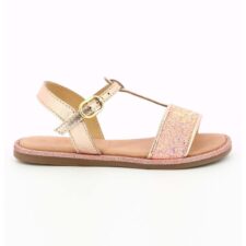 Sandale de piele cu bareta stralucitoare - Auriu rose