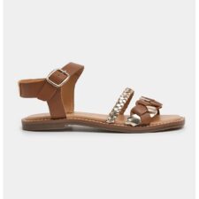 Sandale de piele cu barete cu model impletit