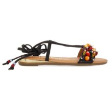 Sandale de piele cu barete multiple si aplicatii