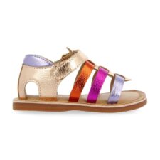 Sandale de piele cu barete multiple si aspect colorblock Bied