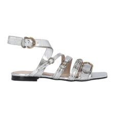 Sandale de piele cu barete multiple si aspect metalizat