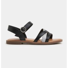 Sandale de piele cu barete multiple si detaliu stralucitor