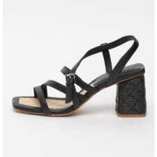 Sandale de piele cu barete multiple si toc masiv