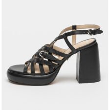 Sandale de piele cu barete multiple si toc masiv Ginn-Y