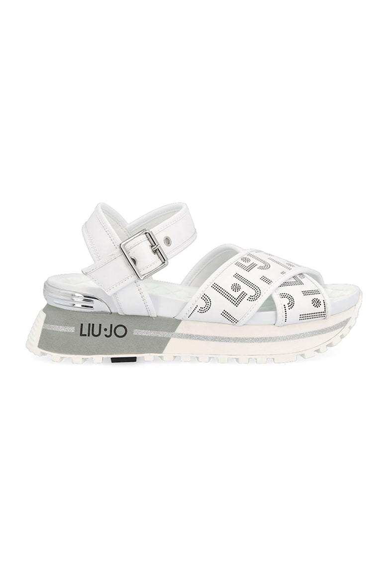 Sandale de piele cu detalii logo perforate 1 Sandale de piele cu detalii logo perforate