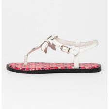 Sandale de piele cu detaliu floral si bareta separatoare Geo