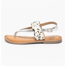 Sandale de piele cu insertie de piele cu par scurt si bareta separatoare Purnia