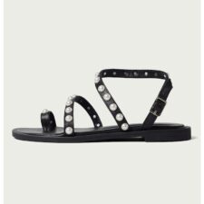 Sandale de piele cu perle sintetice