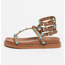 Sandale de piele cu pietre si aplicatii de tinte