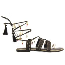 Sandale de piele cu sireturi si strasuri