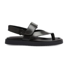 Sandale de piele cu talpa joasa - bareta separatoare si velcro