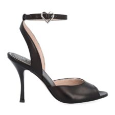 Sandale de piele cu toc inalt si catarama in forma de inima
