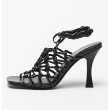 Sandale de piele cu toc inalt si varf patrat Jole