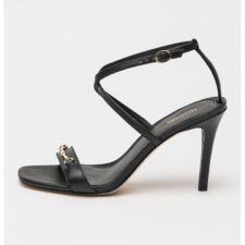 Sandale de piele cu toc si detaliu metalic