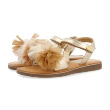 Sandale de piele cu velcro si aspect metalic Bicaj