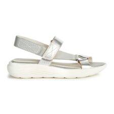 Sandale de piele cu velcro si aspect metalizat