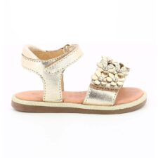 Sandale de piele cu velcro si detalii florale - Auriu