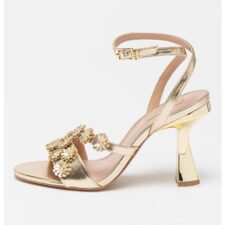 Sandale de piele ecologica cu aplicatii florale Lisa