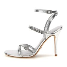 Sandale de piele ecologica cu aspect metalic