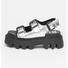 Sandale de piele ecologica cu aspect metalic Flora